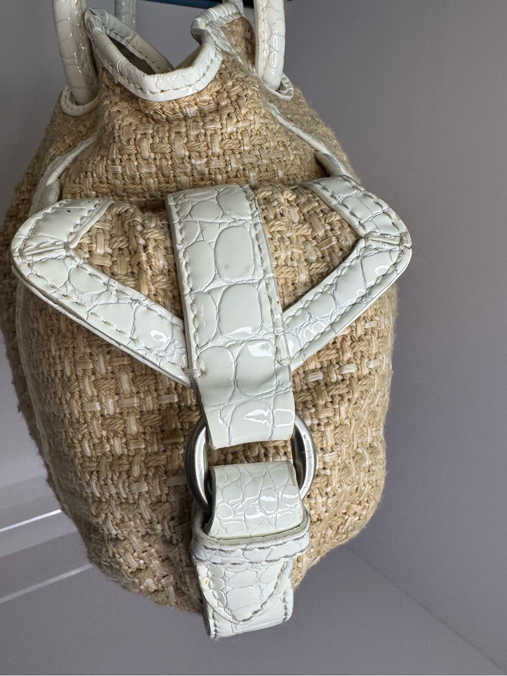 #361 Cole Haan Straw Fabric & Embossed Patent Leather Bag - Picture 4 of 15